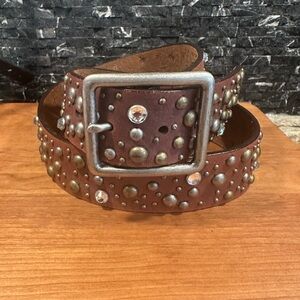 Express Leather Belt Brown Size Small Rhinestone Bling Studded Boho Cowgirl